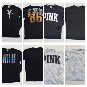 PINK Victoria's Secret LOGO Long Sleeve Tees Black/Yellow Gray Blue Size XS Lot